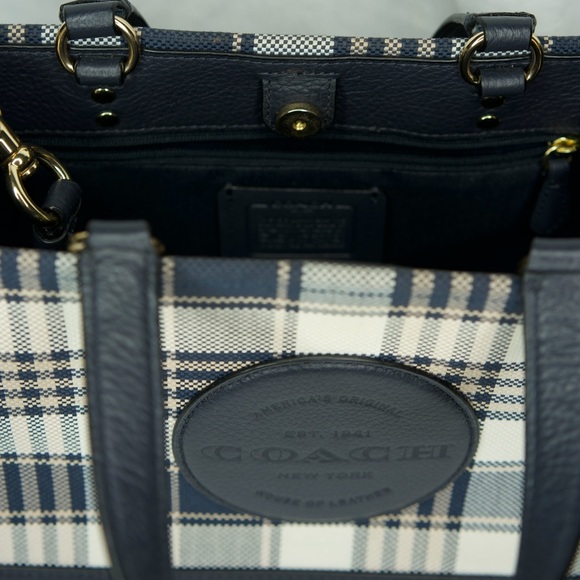 Coach Navy and Cream Plaid Satchel - Picture 3 of 7